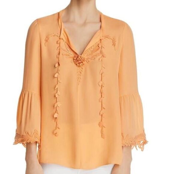 Kobi Halperin Eda Orange Peach Long Sleeve Silk Tie Front Blouse Size Small - Picture 1 of 7